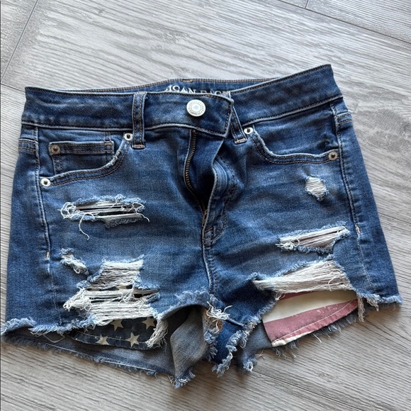 American Eagle Blue Distressed Jean Shorts - Picture 1 of 5